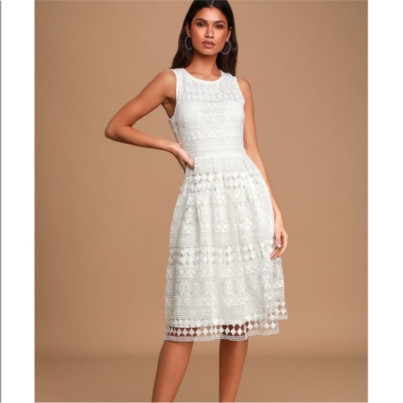 Lulus Dresses & Skirts - Lulu’s Madly in Love White Lace Midi Dress Size XS